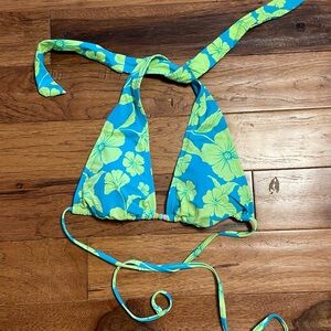 Floral Blue and Green Beaded Bikini Top